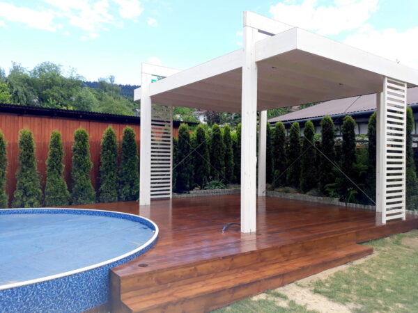 6x4 m-es szabadon álló pergola teli tetővel – modern kerti szerkezet